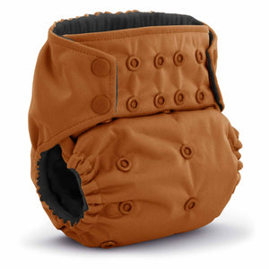 Rumparooz G3 OBV Organic Bamboo Velour Cloth Diaper in adjustable sizing, snap closure at waist, shown in finn print with brand logo and bamboo highlighted