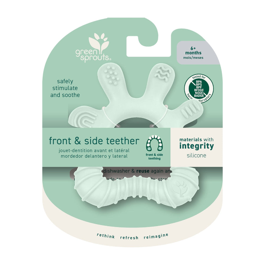 Green Sprouts silicone front and side teether, light green color