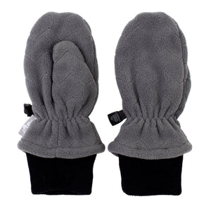 Kids fleece mittens with thumb and long cuff, shown in grey color