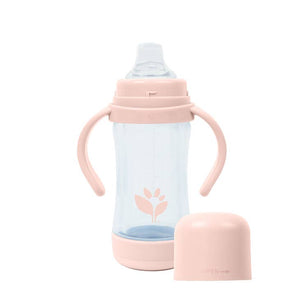 Green Sprouts Glass Sprout Ware Sip& Straw sippy cup, shown in light grapefruit light pink color