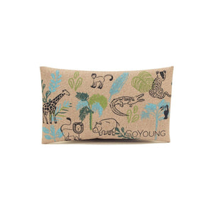 Reusable lunch ice pack with linen sleeve, shown with forest friends print