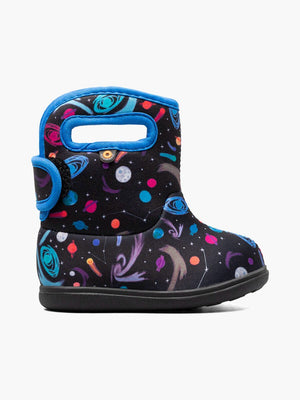 Baby Bogs 2023 version, neoprene winter boots for toddlers, shown in neon unicorn purple style