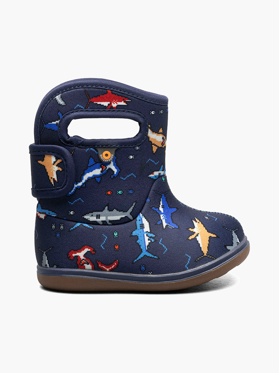 Baby Bogs II neoprene boots for toddlers, shown in cosmic forest print on black