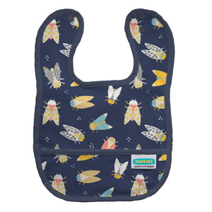 Thirsties brand snapping baby food bib with pocket, shown in Pawsitive Pals cat and dog print