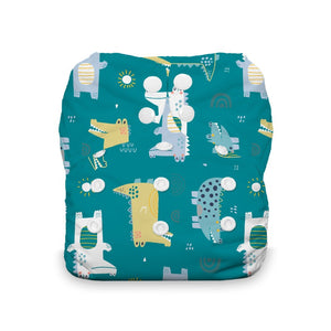 Thirsties Natural All in one diaper on baby, made in the usa, blackbird print