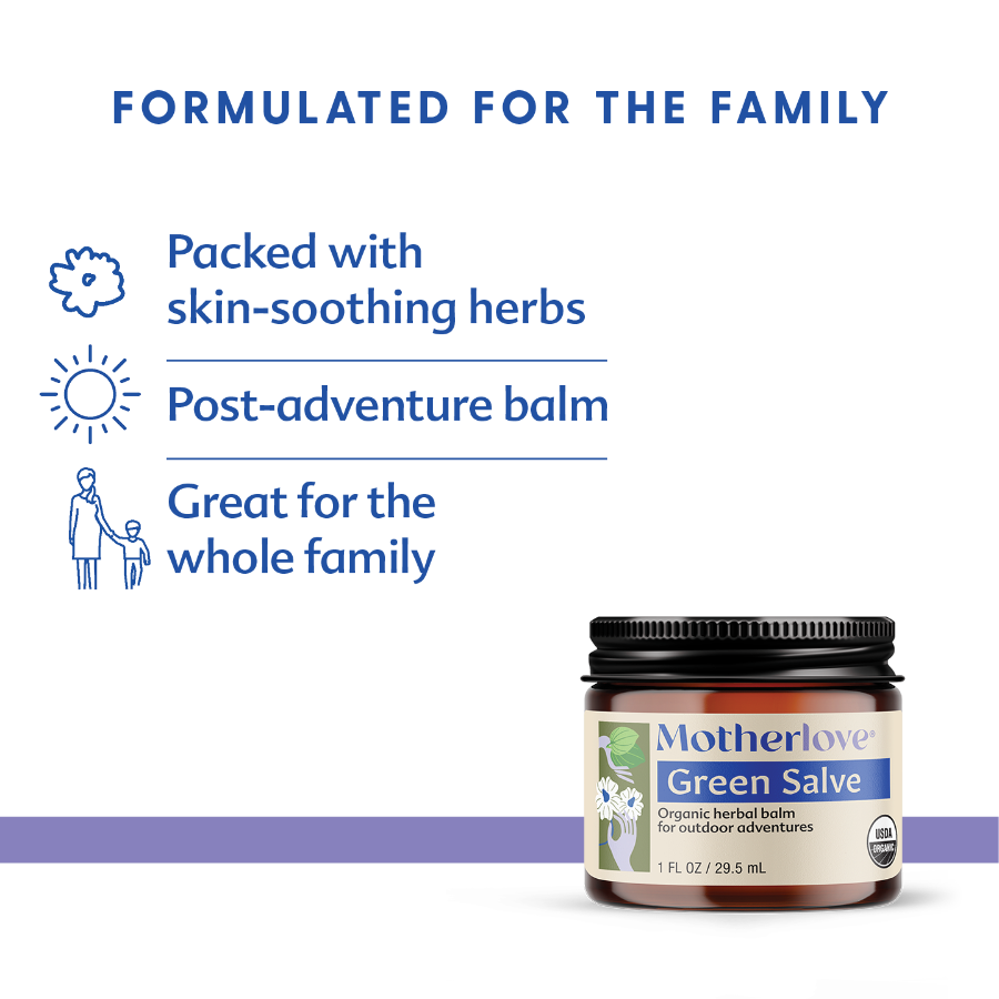 Motherlove Green Salve packaging and jar on a white background