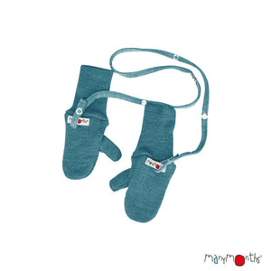 ManyMonths Infant Long Cuff Mittens with string, shown in sea grotto color