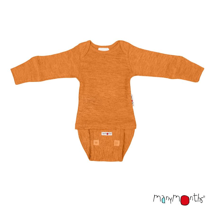 ManyMonths natural woollies long sleeve baby bodysuit onesie, shown in forest floor green color