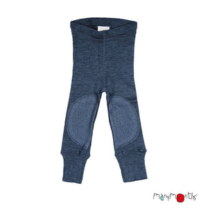 ManyMonths Natural Woollies Unisex Wool Leggings with knee patches, shown in sea grotto aqua color
