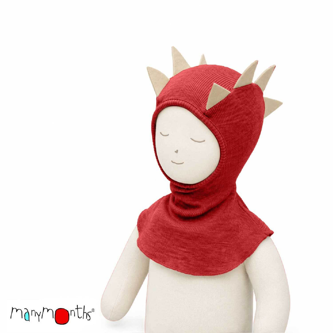 ManyMonths Natural Woolies Dino Hood Balaclava in forest green on boy