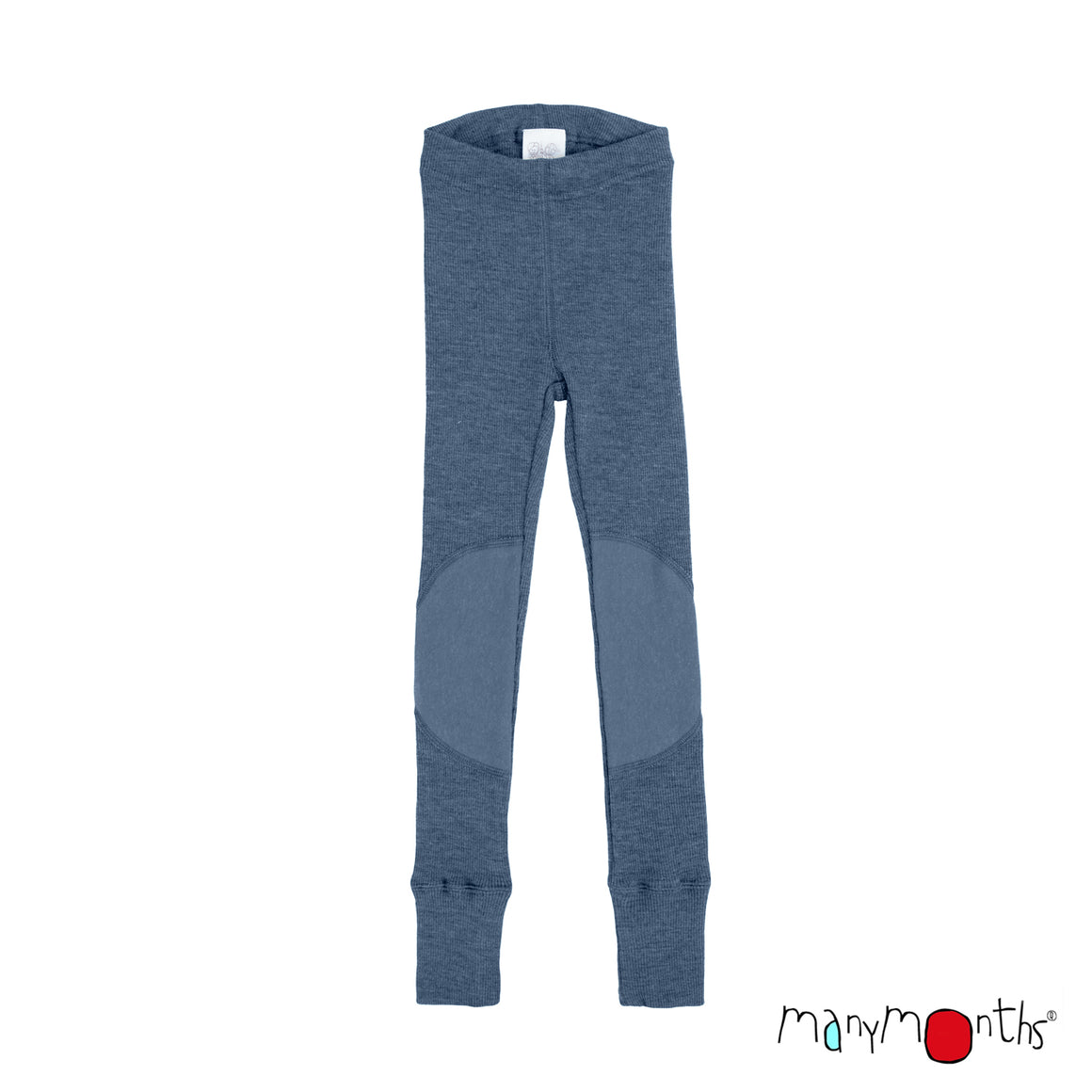 ManyMonths brand wool leggings with knee patches, shown in golden star yellow on mannequin