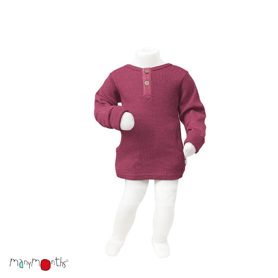 ManyMonths Natural Woollies Henley Long Sleeve shirt for kids, wool, shown in axolotl yellow solid color
