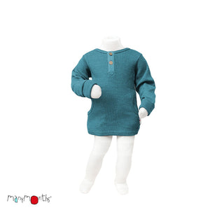 ManyMonths Natural Woollies Henley Long Sleeve shirt for kids, wool, shown in axolotl yellow solid color