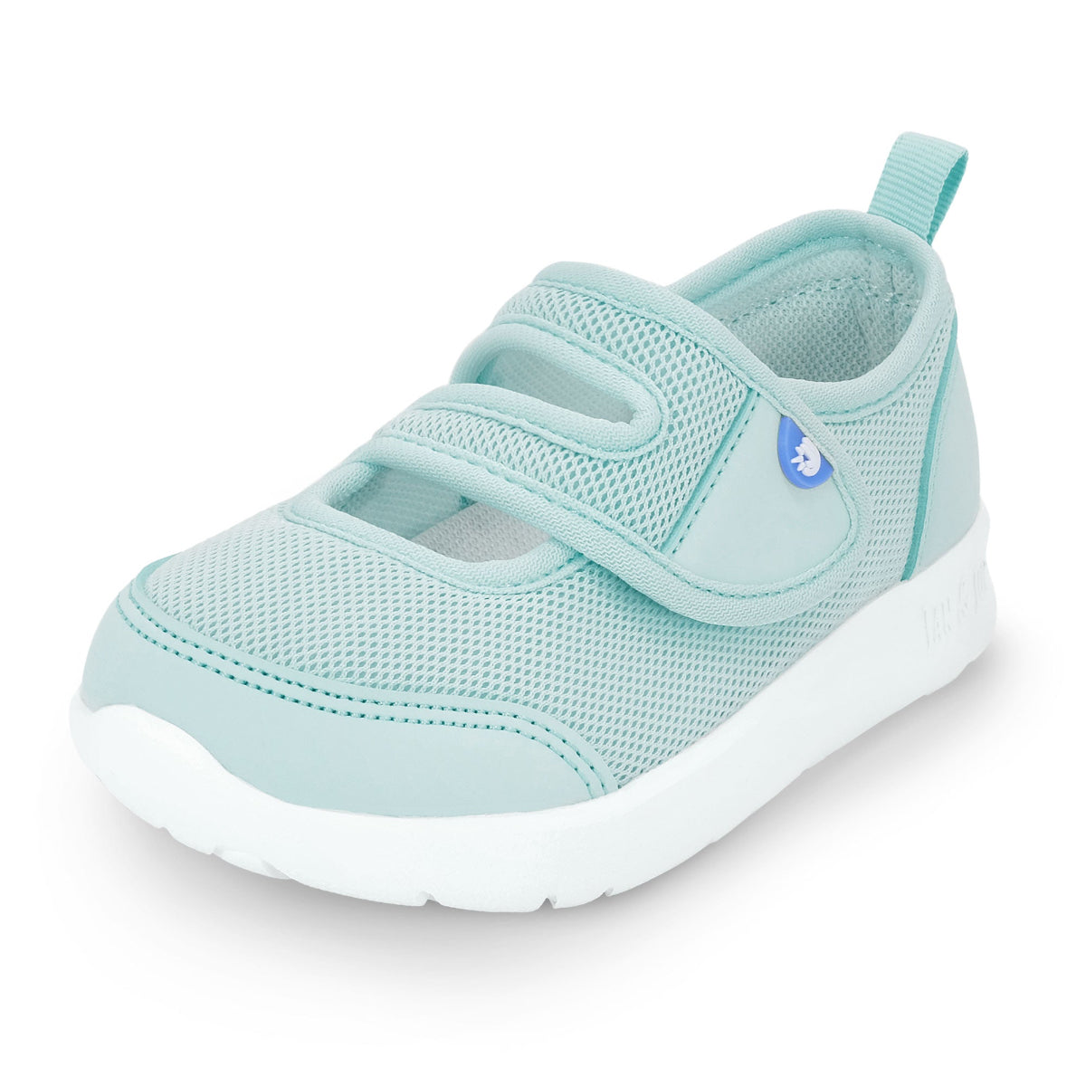 lite mary jane mint colored children's shoe with a white sole