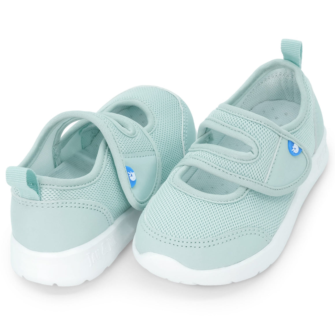 lite mary jane mint colored children's shoe with a white sole