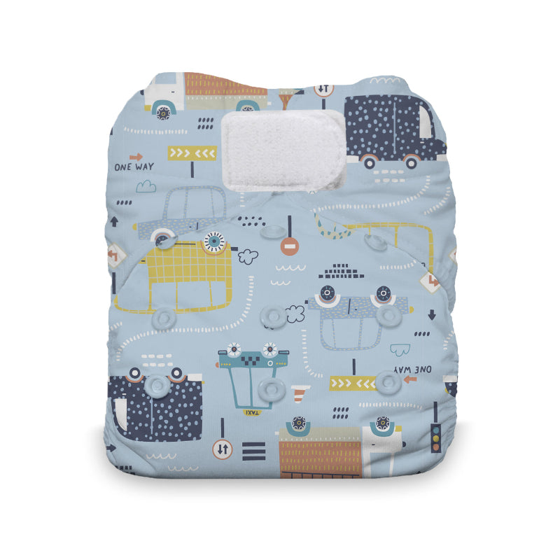 Thirsties Natural All in one diaper on baby, made in the usa, blackbird print