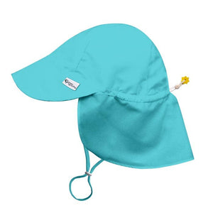 green sprouts sun flap hat made from recycled polyesters, shown in aqua color