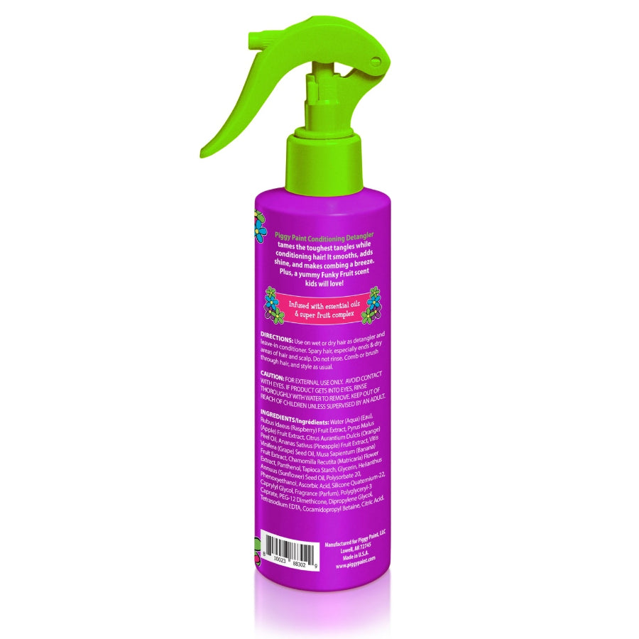Piggy Paint natural brand, kids hair detangler in purple bottle with green spray nozzle
