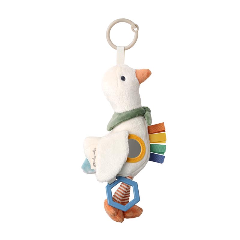 Bitzy traveler plush sensory baby toy, shown in goose design on white background