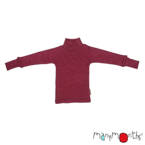 ManyMonths Natural Wool Clothing for kids, showing turtleneck top with integrated fingerless mittens, shown in nutty granola color