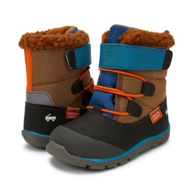 See Kai Run Gilman Winter Boots for kids and toddlers, shown in 2023 Navy Polar Bear Eric Carle print