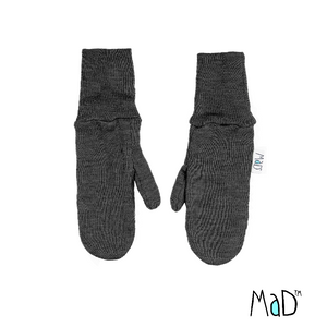 natural woollies long cuff mittens in foggy black solid color