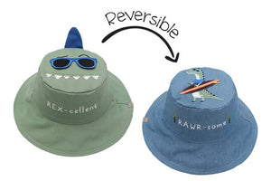 flapjack kids reversible cotton hat with purple giraffe style on one side and light blue with ostrich on the other side