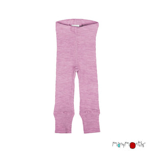 ManyMonths Natural Woollies Unisex Leggings, ribbed knit merino wool, kids sizes, shown in dusty grape color