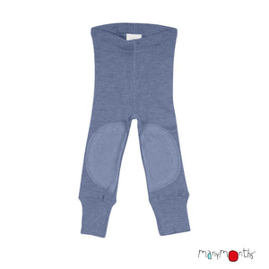 ManyMonths Natural Woollies Unisex Wool Leggings with knee patches, shown in sea grotto aqua color