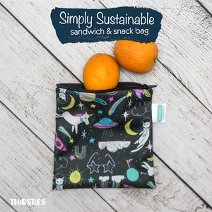 thirsties sandwich and snack bags are made in the USA and measure 7" X 7"