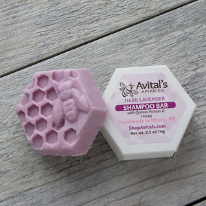 avitals dark lavender shampoo bars are made in the USA with quinoa protein and honey