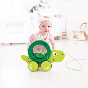 Hape Tito Pull Along turtle toy is green