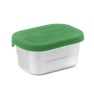 blue water bento mini splash pod by ECOlunchbox has a green lid
