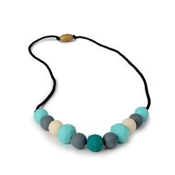 Chewbeads Chelsea Teething Necklace measures 30" and has 11, 100% silicone beads