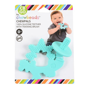 Chewbeads Chewpal Dinosaur Silicone teether is light blue