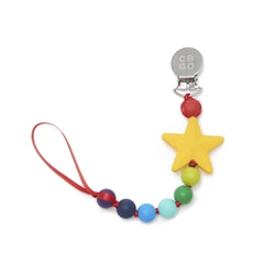 Chewbeads Silicone Where's the Pacifier Clip, made from silicone beads and shapes, shown in rainbow star style