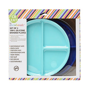 turquoise cb go eats silicone divided non skid plate with food in each section, measures  7.6 inches across