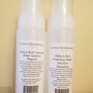 Earthly Remedies foaming baby's butt wash is made in the USA and contains 8 ounces