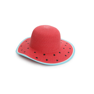 flapjack kids straw hat in watermelon print with a wide brim
