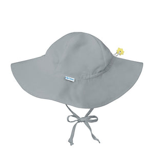 Green Sprouts Brim Sun Hat, shown in suns on white print, toggle and tie under chin