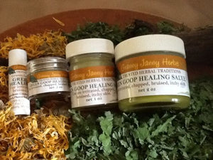 Green Goop Healing Salve, amazing for cracked nipples, dry skin, skin abrasions, and more. Hand-crafted in Michigan