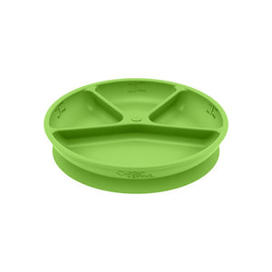 pink 4 section green sprouts learning plate for toddlers with suction bottom