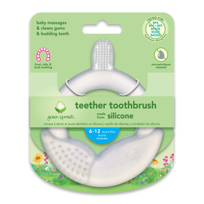 New for 2020! Green Sprouts Silicone ring teether and toothbrush in one