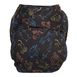 GroVia Hybrid Diaper Shell with snaps, shown in Slate Stars print, white background with grey stars, hybrid cloth diaper