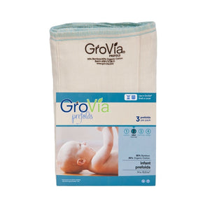 Grovia bamboo prefolds are available in 4 sizes and require a diaper cover