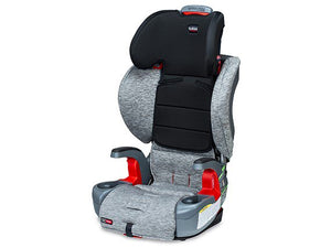 front view of a child secured in the britax grow with you clicktight harness 2 booster seat 