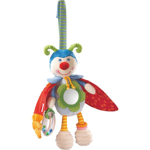 HABA colorful beetle bodo hanging toy measures 10.5" with delightful features to entertain baby