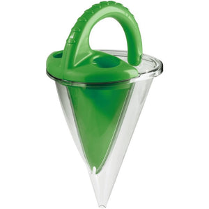 Haba Spilling Sand Funnel Toy is green and measures 11.5 inches tall