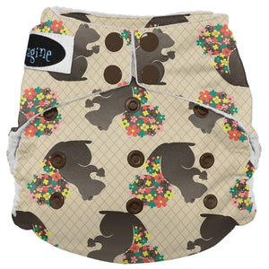 Imagine Stay-Dry One-Size All-in-One Diaper in harvest fest print with fall tree and shrub colors
