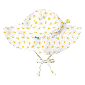 Green Sprouts Brim Sun Hat, shown in suns on white print, toggle and tie under chin